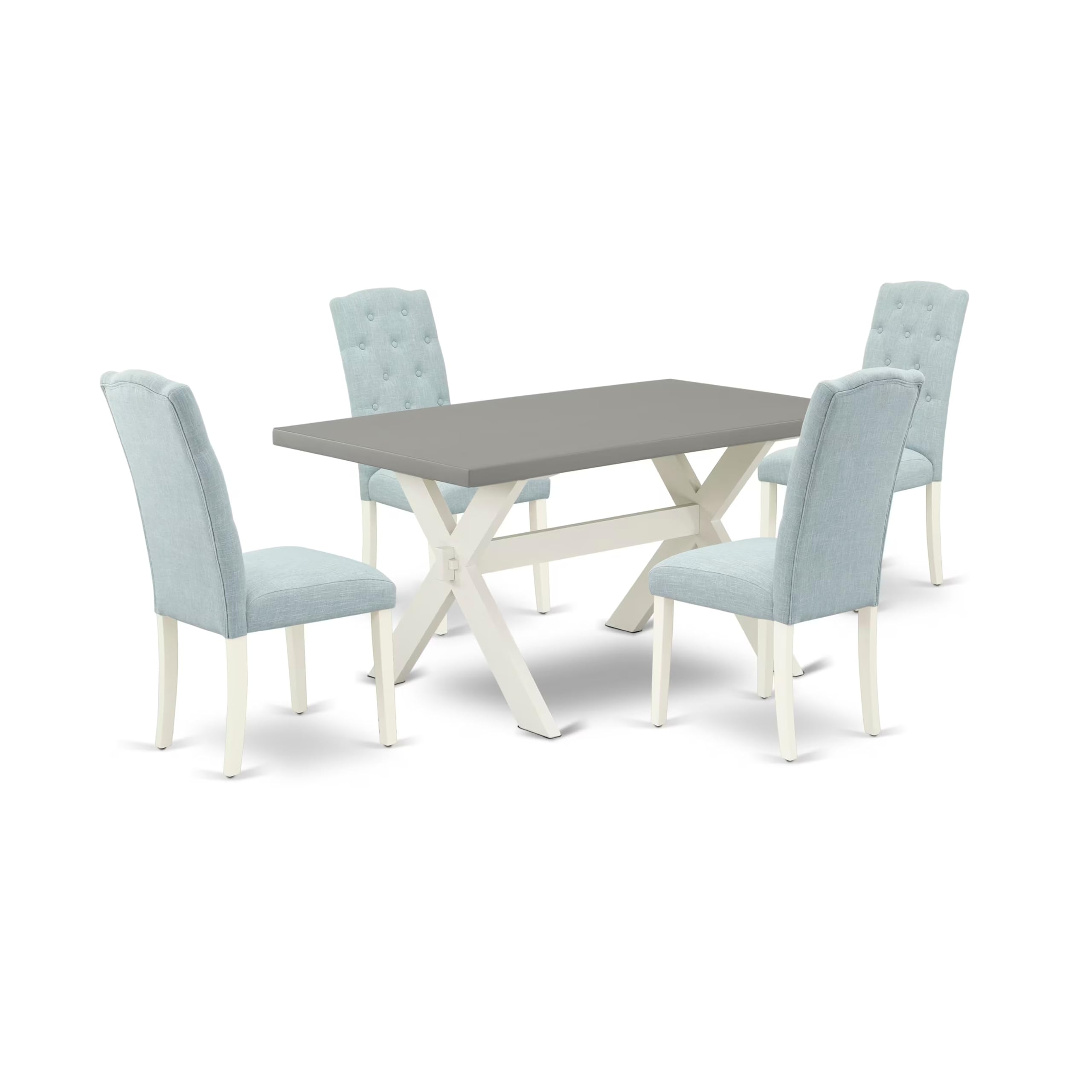 East West Furniture X096Ce215-5 5 Piece Kitchen Table & Chairs Set Includes A Rectangle Dining Room Table With X-Legs And 4 Baby Blue Linen Fabric Parsons Chairs, 36X60 Inch, Multi-Color